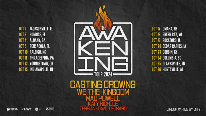 The Awakening Tour 2024 Announced Featuring Casting Crowns, We the Kingdom, Mac Powell, Katy Nichole, Terrian & David Leonard