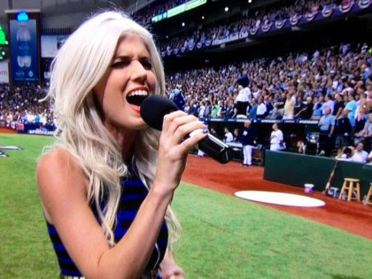 SP 305666 BORC rays 2 (06/25/2009) Julianna Zobrist, wife of Rays player Ben  Zobrist, sings the National Anthem Thursday before the game. .TAMPA BAY  RAYS VS PHILADELPHIA PHILLIES (Credit Image: © St.