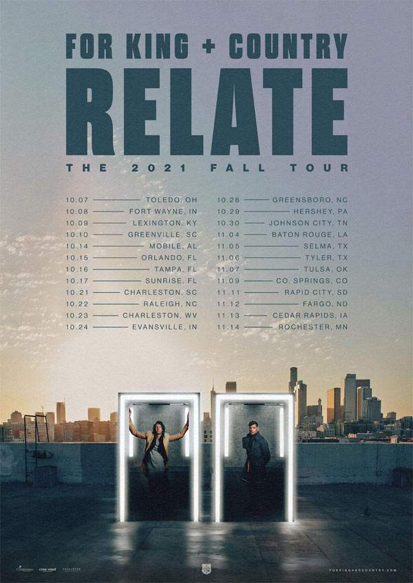 for KING & COUNTRY To Embark on First Arena Tour in 2 Years with 'Relate: The 2021 Fall Tour'
